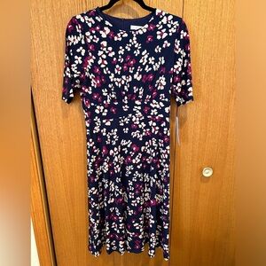 NEW London Times Floral Printed Matte Jersey A-line Midi Size 8P Blue Dress NWT
